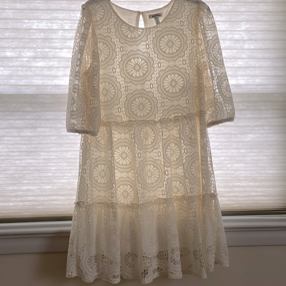Ivory 3/4 sleeve lace dress, size L